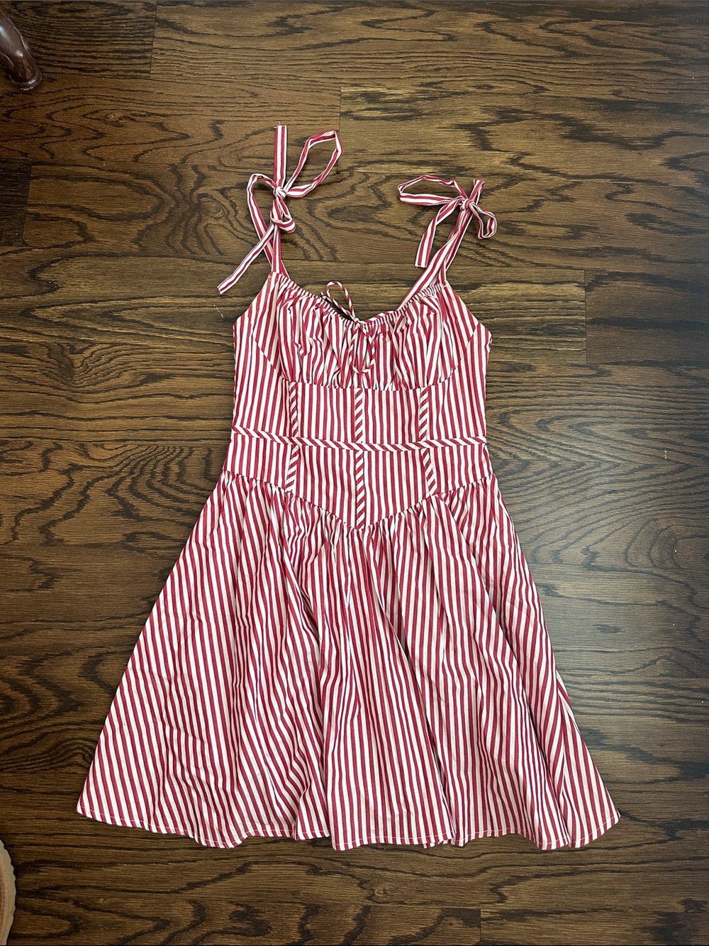 Olivaceous Red and White Striped Tie-Shoulder Sundress